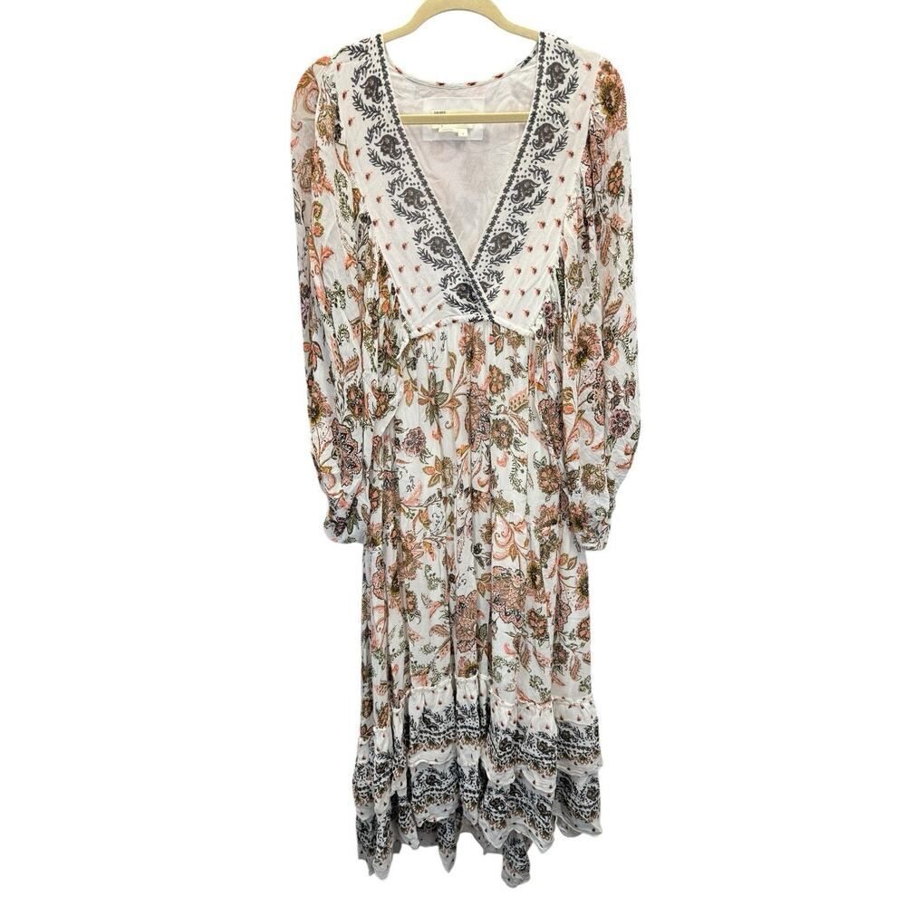 Anthropologie Boho Floral Maxi Dress Small Peasant Sleeves Tiered Viscose - Picture 4 of 9
